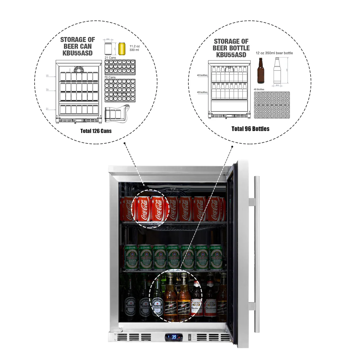 24 Inch Undercounter Beverage Cooler with Heating Glass Door - Image 4