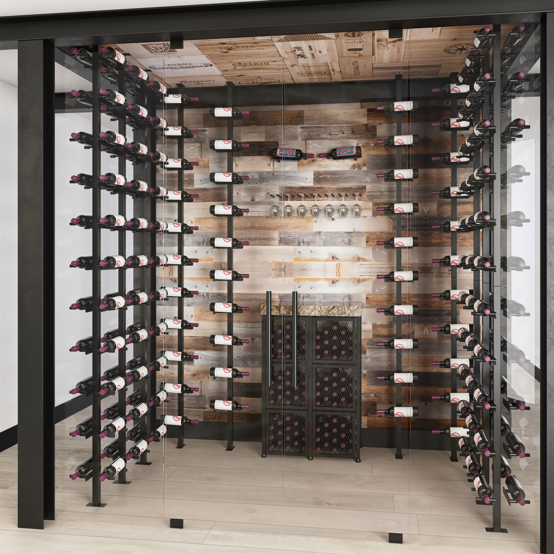 fllor to ceiling wine cellar, floor to ceiling wine racks, floor to ceiling, modern wine cellars, glass wine cellars, custom wine cellars, metal wine cellars , metal wine racks, wall mounted wine racks, wine rack floor to ceiling