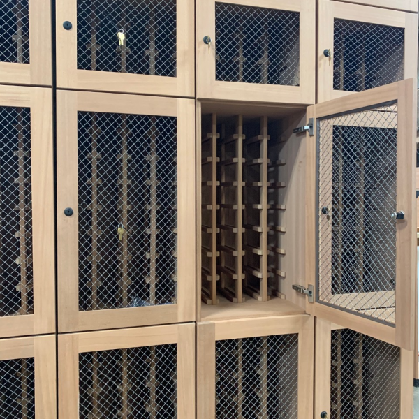 wine lockers, wood wine lockers, custom wine lockers, wine locker storage, wine storage lockers